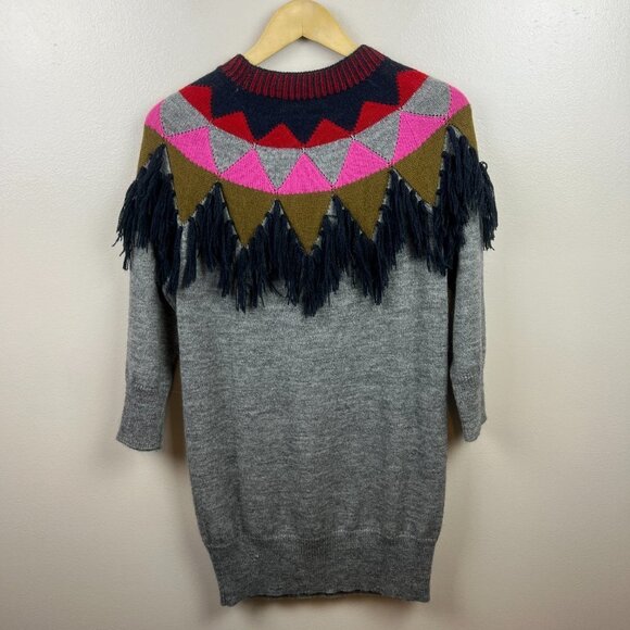 Vanessa Bruno Athe Fringe Sweater Dress Size Small Gray Alpaca Wool Fair Isle - Picture 2 of 7